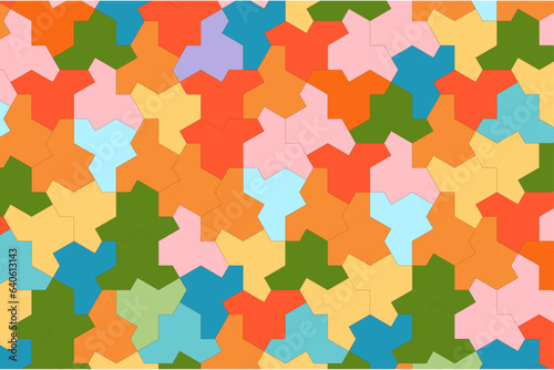 Jigsaw Puzzle Shape The Hat Aperiodic 13-Sided Einstein Tile Non-Repeating Pattern  in Bright Groovy Colors