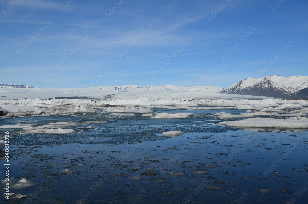 Glacial Melt Surrounded by Lagoon in Iceland Glacial Melt Surrounded by Lagoon in Iceland