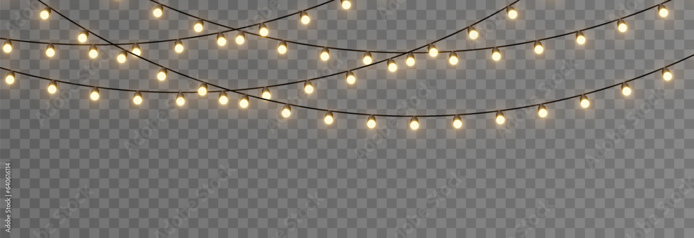 Vector Christmas lights. Christmas garland PNG. Christmas light PNG. Christmas decoration, LED lamps.