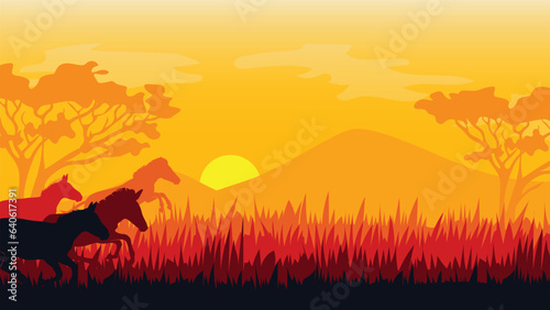 World Wildlife Day with silhouettes of Zebras  Simple savanna background  Orange gradient background  Sunset background  Animals background