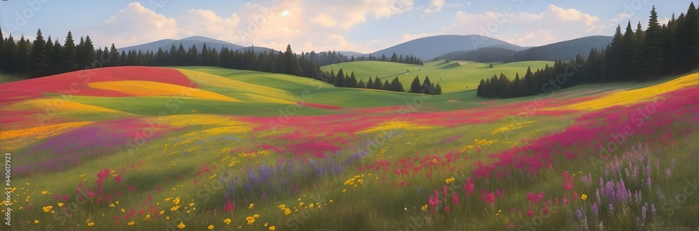 Beautiful meadow landscape. AI generated illustration