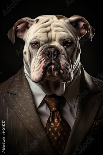 Bulldog earing a stylish suit. Generative AI 