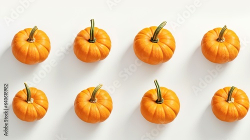 Set of eight pumpkins on a white background