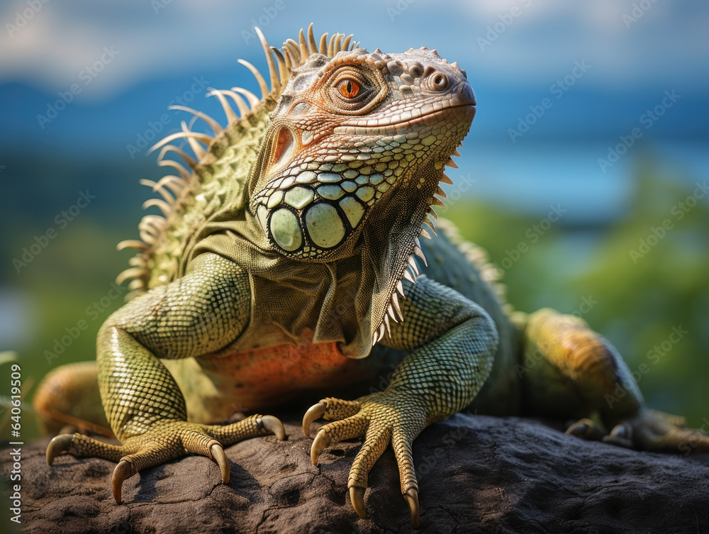 Iguana in its Natural Habitat, Wildlife Photography, Generative AI