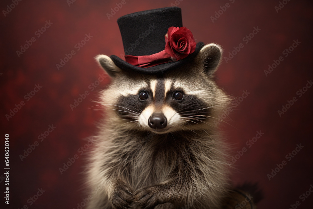 A raccoon wearing a tiny hat or accessory, adding a touch of whimsy to their inherent cuteness and love, love  