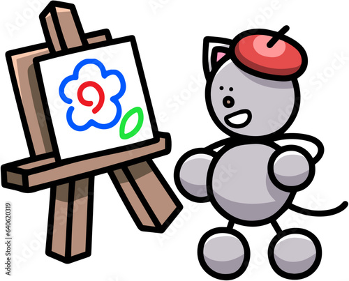 キャンバスに絵を描くにゃんまるのイラスト　猫
