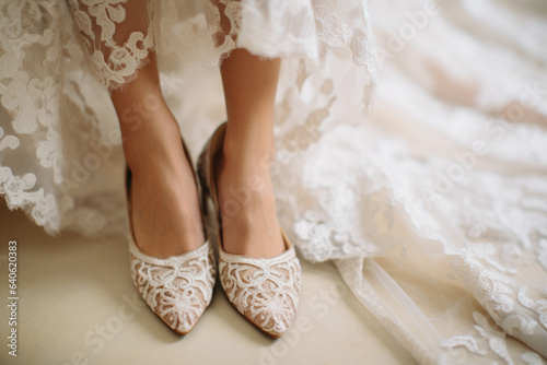 Close-up of the bride's shoes featuring intricate lace and embroidery, highlighting the craftsmanship and love that went into them, love 
