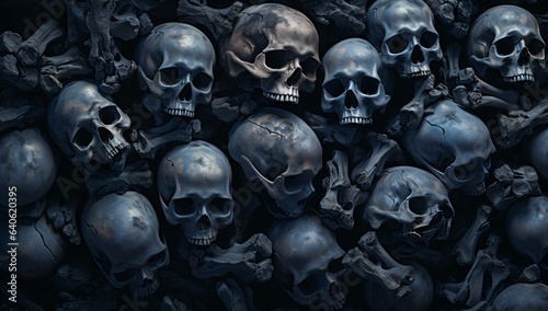 a dark blue skull background