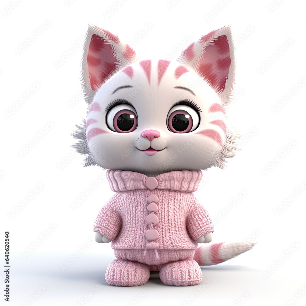 3d rendering. The character is a cute kitty cat 3d rendering. The character is a cute kitty cat