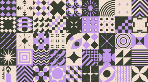 Ornate Bauhaus Inspired Halloween Background. Trendy Groovy hippie 70s Holidays art templates. Geometric minimalist modern brutalist bold shapes, primitive blocks swiss style. Y2k aesthetic.