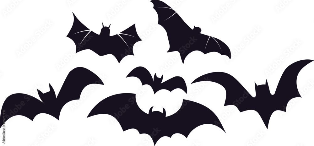 Naklejka premium Set of cartoon black bat for Halloween holiday design elements concept.