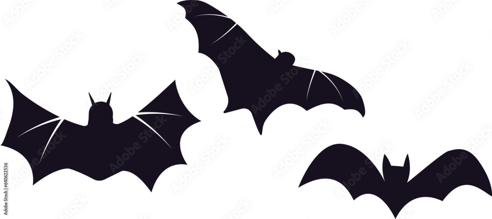 Set of cartoon black bat for Halloween holiday design elements concept. Set of cartoon black bat for Halloween holiday design elements concept.