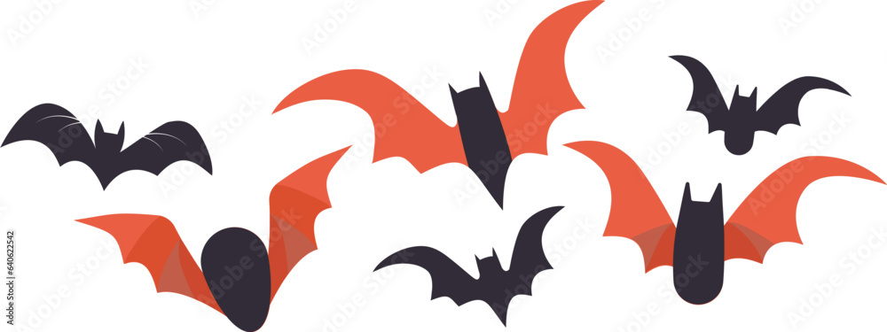 Set of cartoon orange black bat for Halloween holiday design elements concept. Set of cartoon orange black bat for Halloween holiday design elements concept.