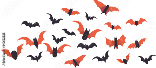 Set of cartoon orange black bat for Halloween holiday design elements concept.