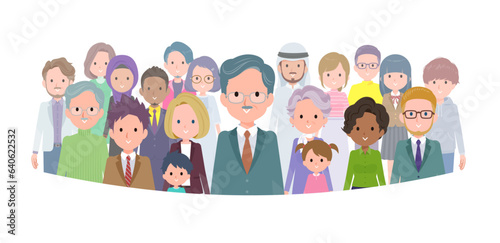 大勢の前に立つビジネス社長男性のセット