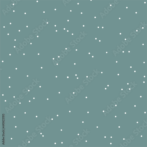Green background with white circles. Seamless hand-drawn pattern. Snowfall background

