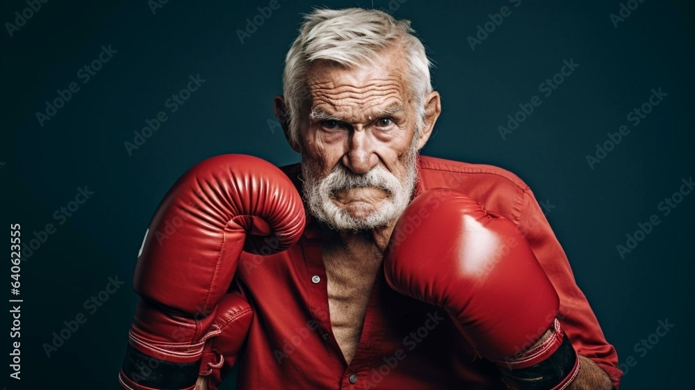 Elderly man with boxing gloves