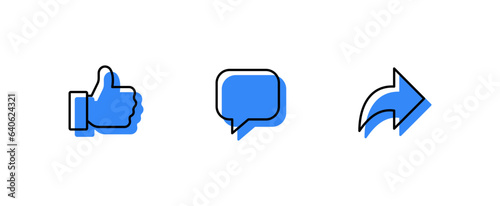Like, comment, share and thumb up icon set. social media notification icons , social network user interface flat icons, post reactions collection set. Vector illustration