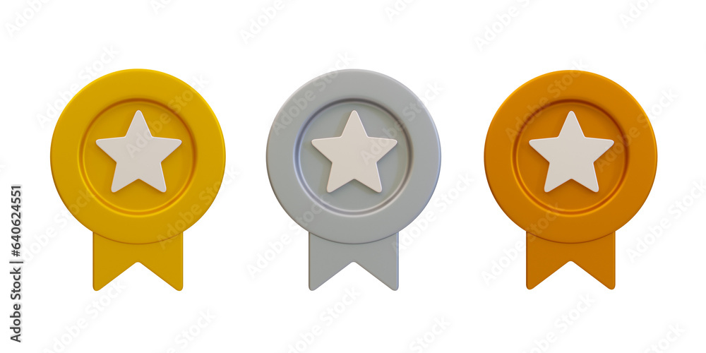 3d minimal set of gold medal, silver medal, and bronze medal. a set of