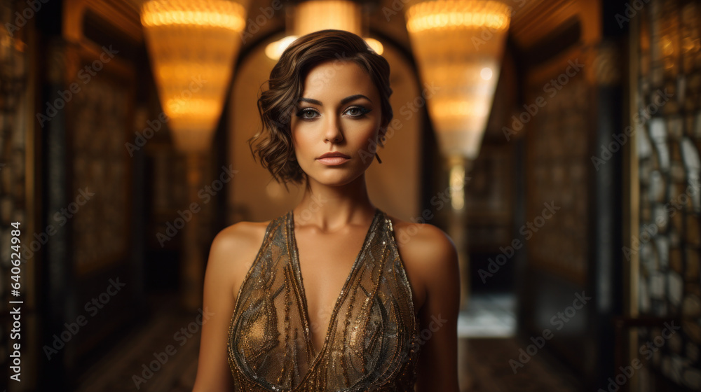 Captivating Expression: Fashion Portrait in Grand Art Deco Setting, Generative AI Captivating Expression: Fashion Portrait in Grand Art Deco Setting, Generative AI