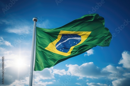 Tableau sur toile Brazilian flag flying on a flagpole