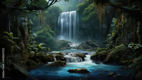waterfall in the forest.Generative Ai