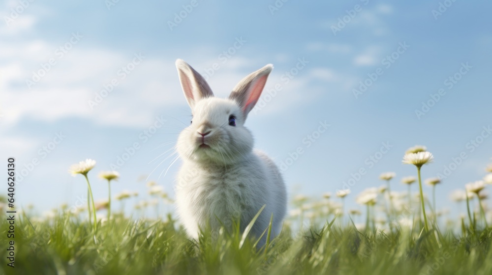Fototapeta premium white rabbit on the grass