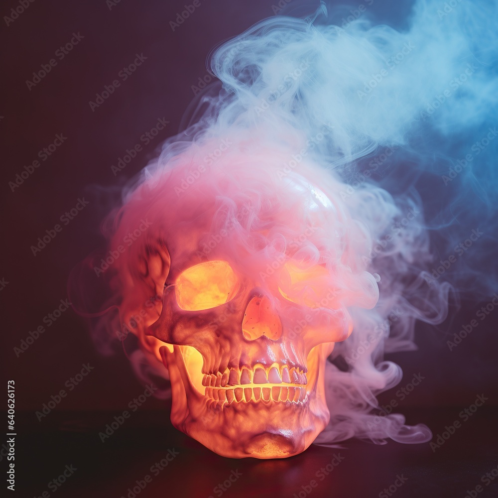 A spooky halloween scene of a skull filled with smoky mystery, beckoning the imagination to explore its secrets A spooky halloween scene of a skull filled with smoky mystery, beckoning the imagination to explore its secrets