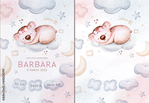 Photography Watercolor hand drawn illustration of a cute baby koala sleeping on the moon and the cloud