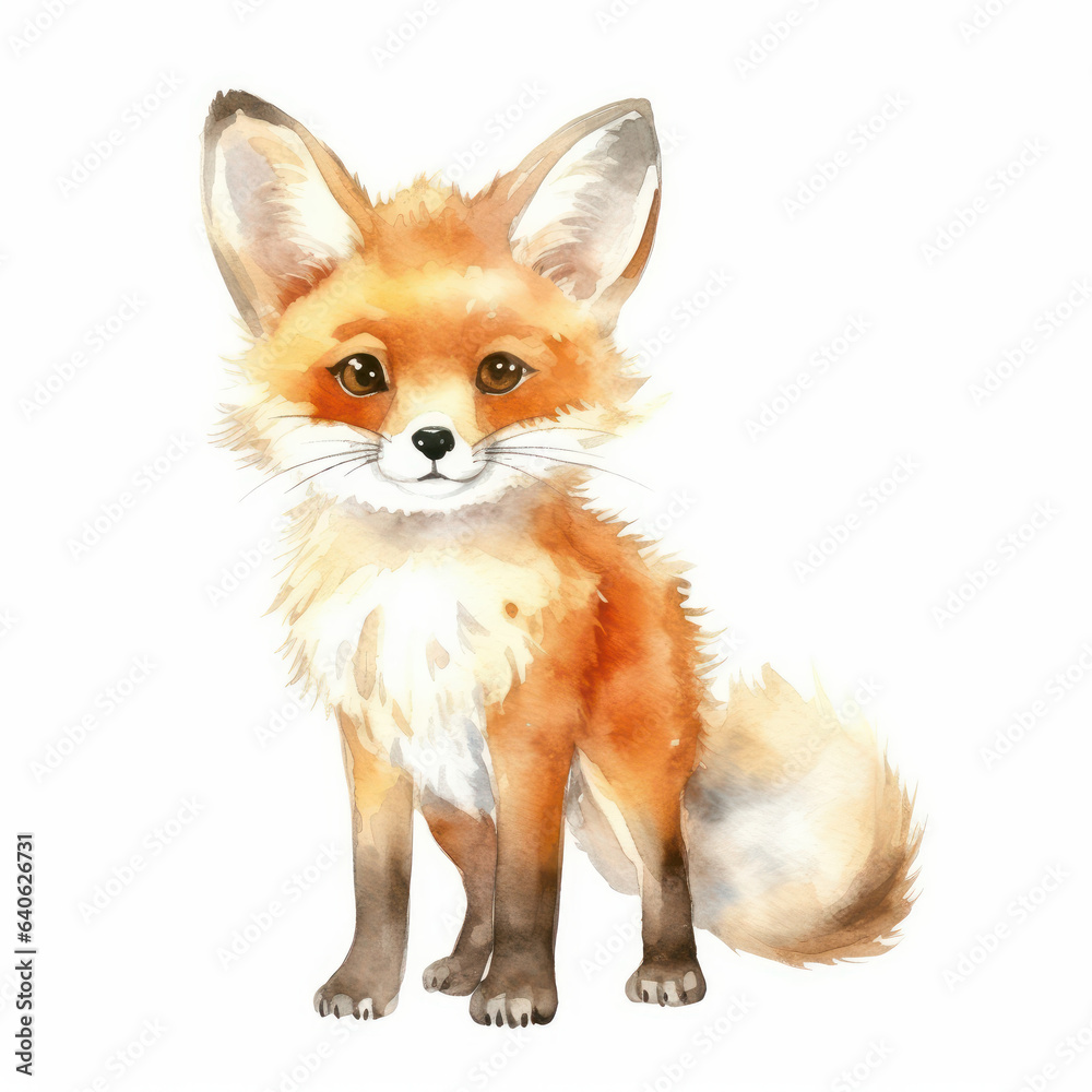 Zauberhaftes Fuchsjunge: Wasserfarbenzeichnung eines entzückenden Fuchswelpen, Generative AI