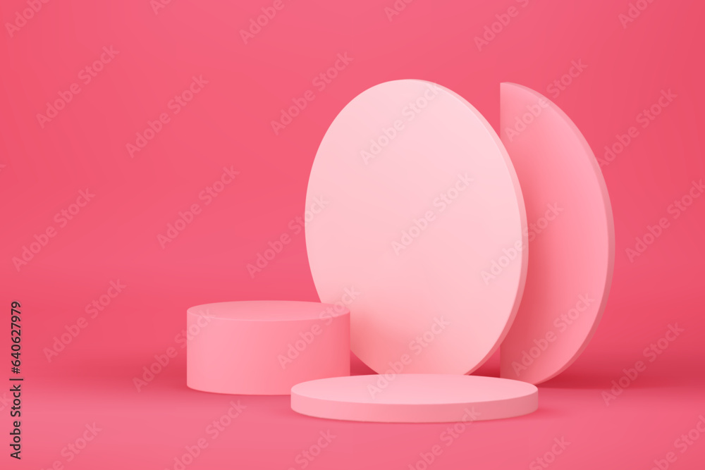 Pink 3d cylinder podium promo pedestal mock up for cosmetic product show presentation vector