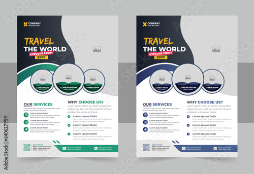 Travel poster or flyer pamphlet brochure design layout space for photo background, Multicolor Travel flyer template for travel agency
