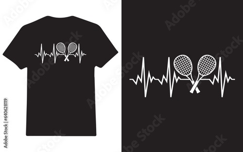 Heartbeat with tennis bat tennis t-shirt design photo