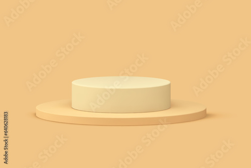 3d beige neutral cylinder step podium pedestal mock up for cosmetic product show presentation vector