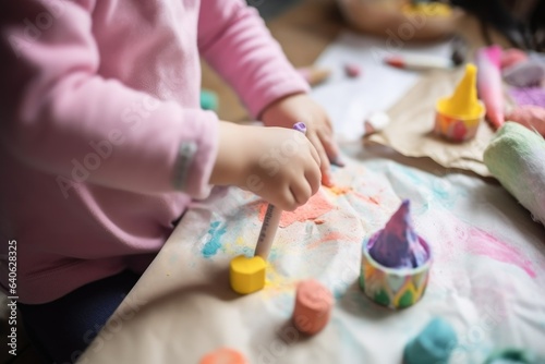 cropped shot of an unrecognizable young girl making art with pastel chalk at a creative playgroup photo
