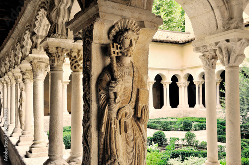 Romanesque cloisters in the Cathedral of the Holy Saviour, Cathedrale Saint Sauveur, in town of Aix en Provence, France.