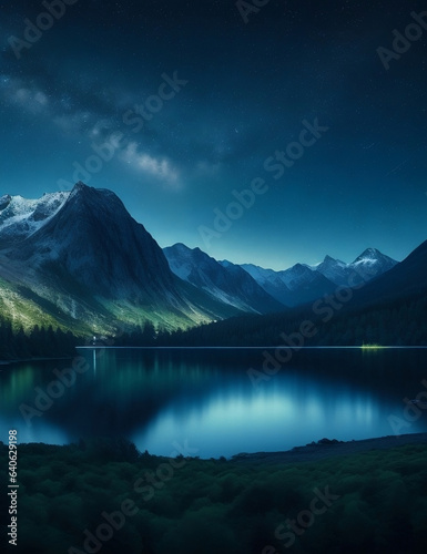 Landscape night view mountains and sky full of stars