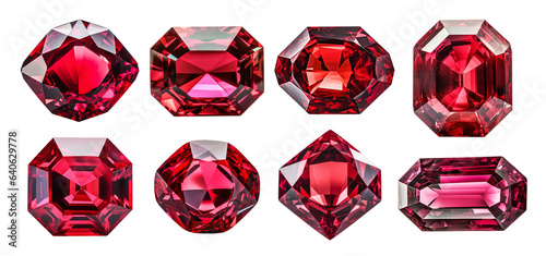  set of isolated illustrations red gem crystals. Created with Generative AI photo