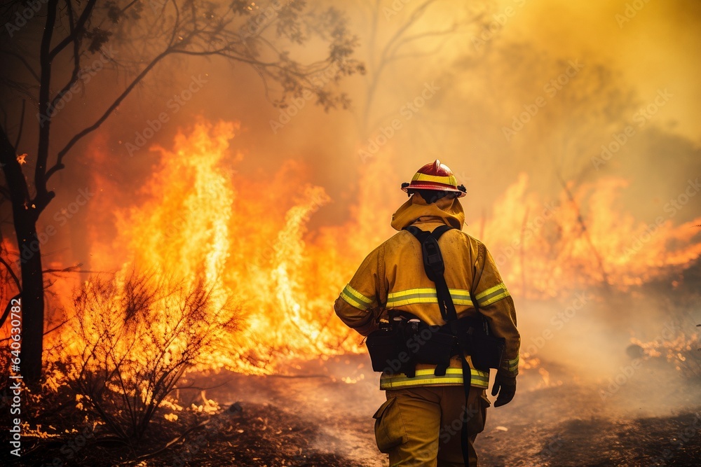Naklejka premium fire fighters trying to put out blaze in wild fires
