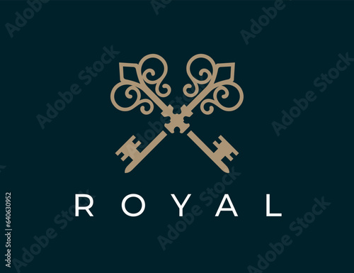 Crossed vintage keys icon. Luxury real estate agency logo mark design. Royal property realtor emblem. Vector illustration.