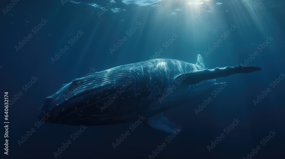 Beautiful whale underwater in the wild. Underwater world and life, concept. The whale swims in the clear ocean underwater. Beautiful whale underwater in the wild. Underwater world and life, concept. The whale swims in the clear ocean underwater.