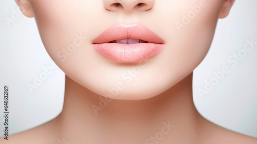 Sexy pink lips close up. Beautiful Perfect Makeup. Lip augmentation concept