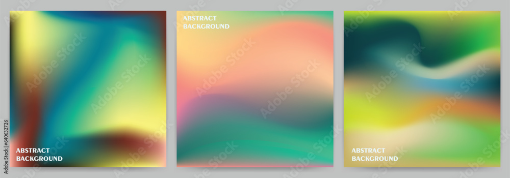Set of abstract backgrounds with holographic effect, gradient blur.