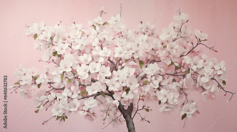 a painting of a tree with white flowers on a pink background. generative ai a painting of a tree with white flowers on a pink background. generative ai