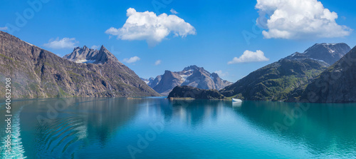 Prince Christian Sound waterway in Greenland, famous travel destination and tourist attraction.