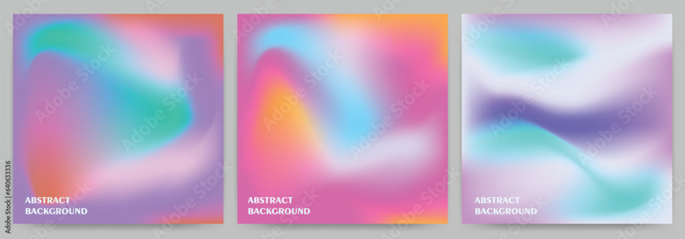 Fototapeta premium Set of abstract backgrounds with holographic effect, gradient blur.