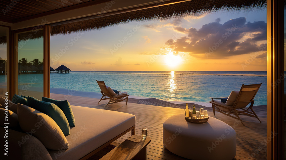 Obraz premium tropical resort pool.Generative Ai