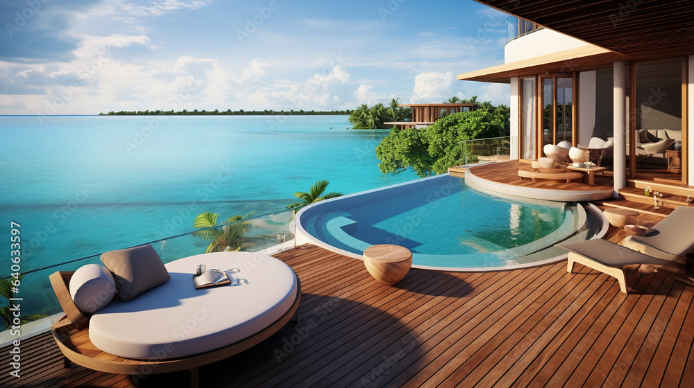 Fototapeta premium tropical resort pool.Generative Ai