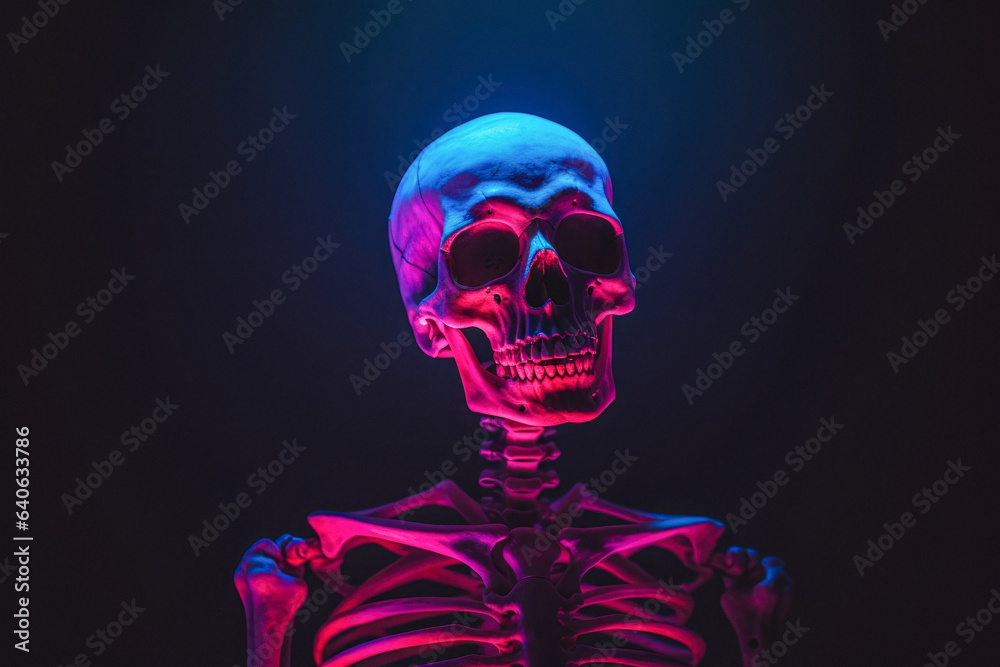 Neon-Lit Skeleton Portrait