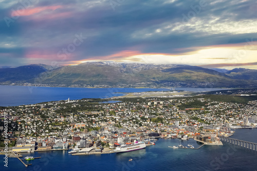 Aerial view of the town Tromsoe, Norway